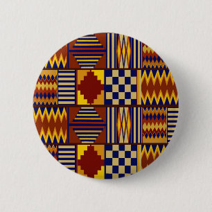Macaron Rond 5 Cm Art populaire tribal - Rust Navy Jaune