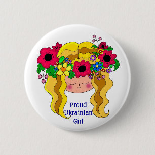 Macaron Rond 5 Cm Art populaire ukrainien fier d'Ukrainien de fille