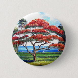 Macaron Rond 5 Cm Art royal d'arbre de Poinciana