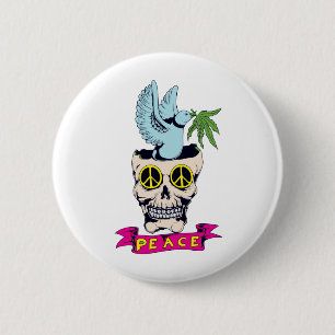 Macaron Rond 5 Cm art vectoriel crâne de paix rétro hippie