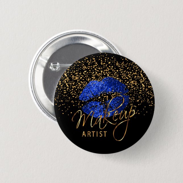 Macaron Rond 5 Cm Artiste de maquillage professionnel - Lèvres bleue (Devant & derrière)