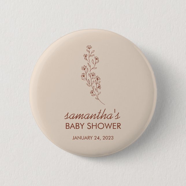 Macaron Rond 5 Cm Artistic Hand Drawn Baby Shower Script with Flower (Devant)