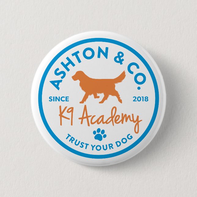 Macaron Rond 5 Cm Ashton & Co. K9 Academy 2c Logo Light (Devant)