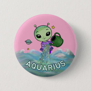 Macaron Rond 5 Cm Asigne étoile Aquarius porteur d'eau zodiac étoile