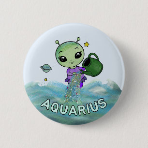 Macaron Rond 5 Cm Asigne étoile Aquarius porteur d'eau zodiac étoile