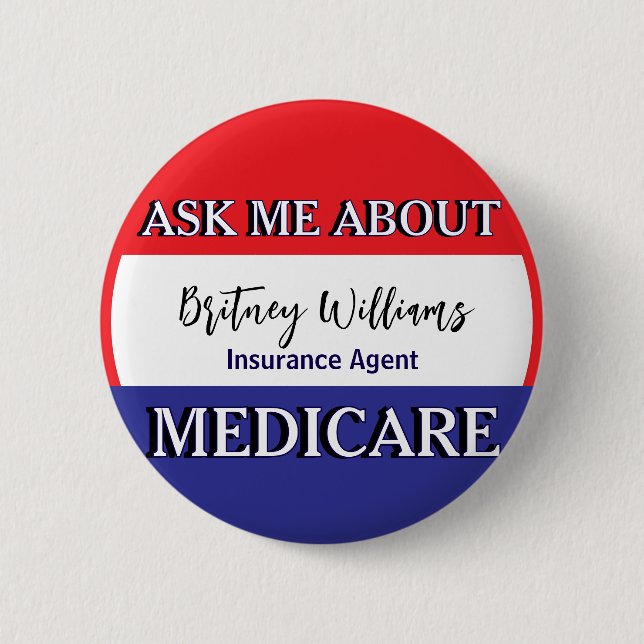 Macaron Rond 5 Cm Ask Me About Medicare Red White Blue (Devant)