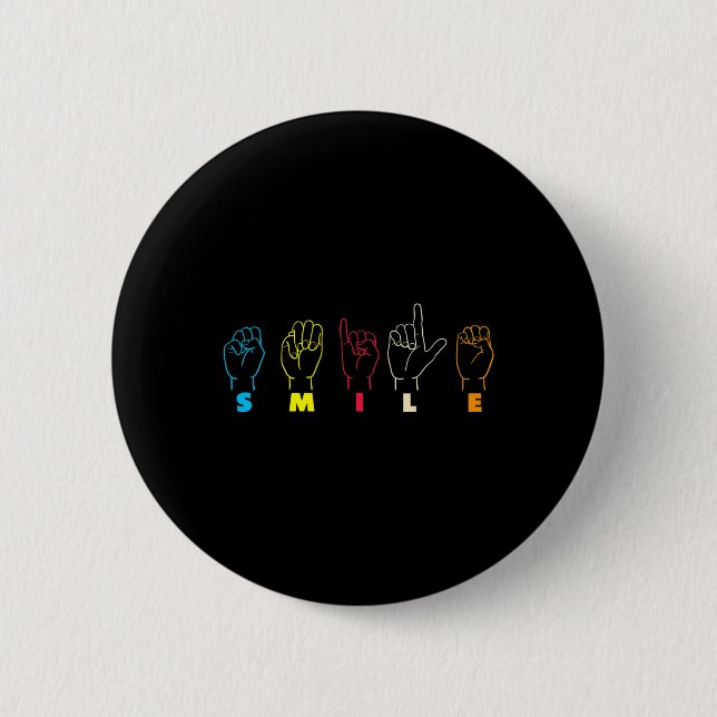 Macaron Rond 5 Cm Asl Alphabet American Sing Langue Asl Enseignant (Devant)