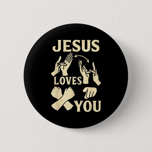 Macaron Rond 5 Cm Asl Teacher American Sign Language Christian Jesus (Devant)