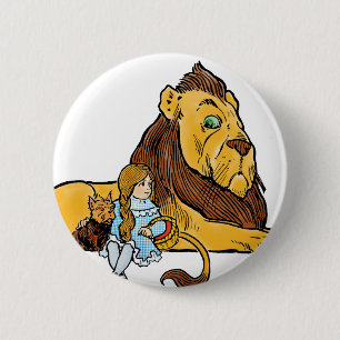 Macaron Rond 5 Cm Assistant vintage d'Oz, Dorothy et Toto avec Lion