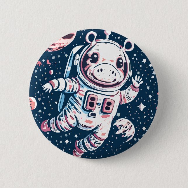 Macaron Rond 5 Cm Astro Hippo (Devant)