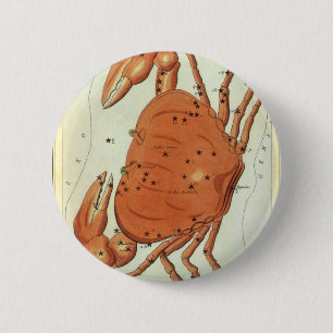 Macaron Rond 5 Cm Astrologie Vintage Zodiaque Cancer Crabe Constella