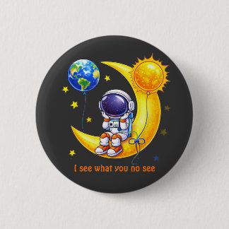 Macaron Rond 5 Cm Astronaut on Crescent Moon Space Art