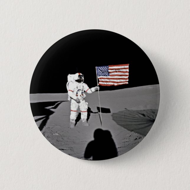 Macaron Rond 5 Cm Astronaute Alan Shepard, drapeau américain sur la (Devant)
