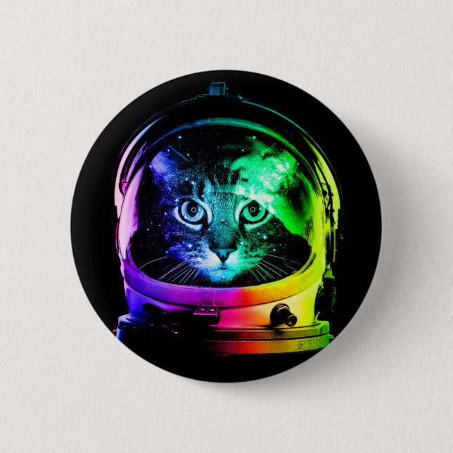 Macaron Rond 5 Cm astronaute de chat coloré (Devant)