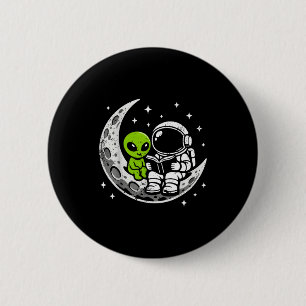 Macaron Rond 5 Cm Astronaute lisant un livre extraterrestre lune esp
