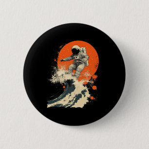 Macaron Rond 5 Cm Astronaute surfant sur une vague de l'océan cosmiq
