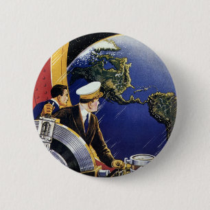 Macaron Rond 5 Cm Astronautes de la science-fiction vintage en orbit