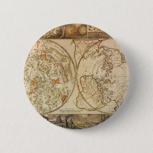 Macaron Rond 5 Cm Astronomie Vintage, Carte Planisphère Céleste