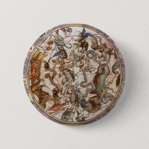 Macaron Rond 5 Cm Astronomie Vintage, Constellations du Ciel Austral