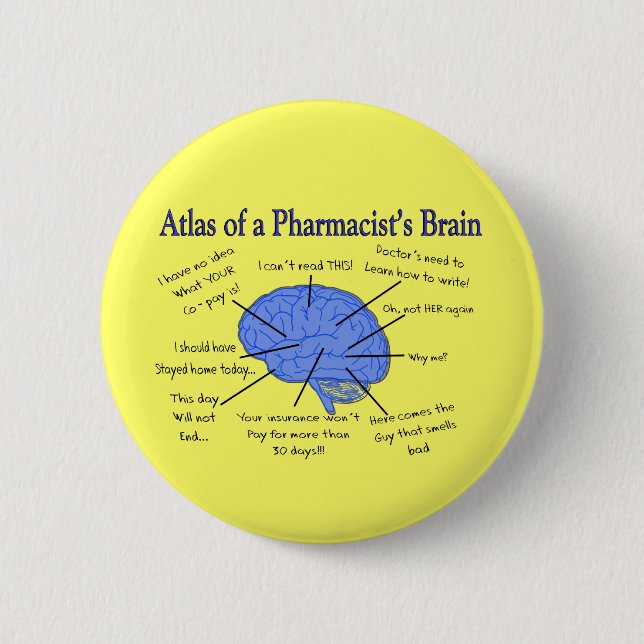 Macaron Rond 5 Cm Atlas d'un pharmacien Cerveau-Hilare (Devant)