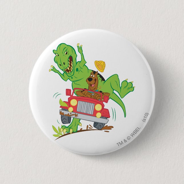 Macaron Rond 5 Cm Attaque Scooby Doo T-Rex (Devant)
