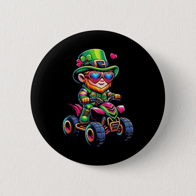 Macaron Rond 5 Cm Atv 4 Wheeler Leprechaun Enfants Hommes Femmes St  (Devant)