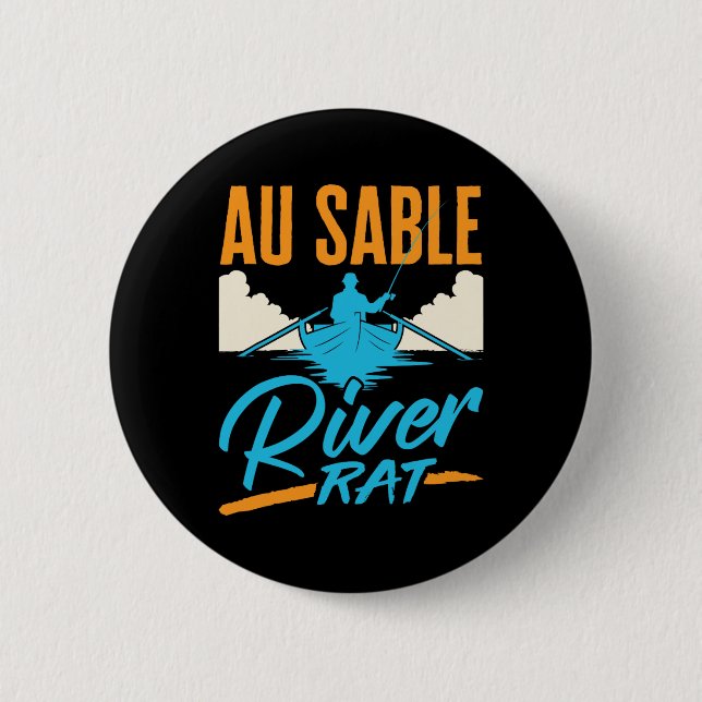 Macaron Rond 5 Cm Au Sable River Rat Rafting Canoeing Fishing Boatin (Devant)