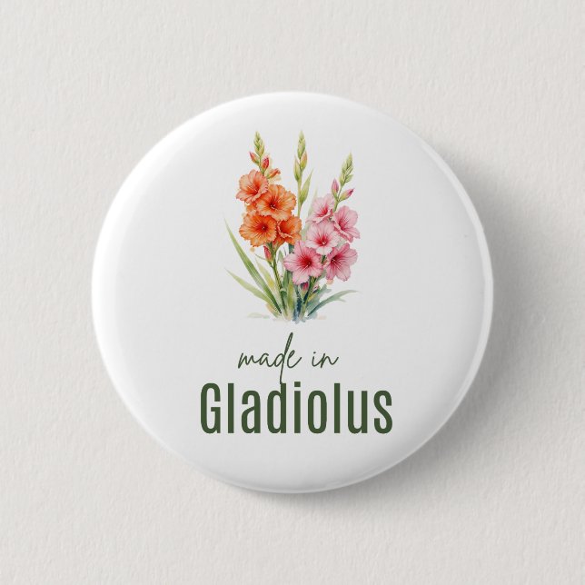 Macaron Rond 5 Cm August Gladiolus  Birth Flower Flat Thank You  (Devant)