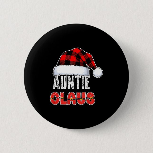 Macaron Rond 5 Cm Auntie Claus Buffalo Plaid Red Santa Hat Christmas (Devant)
