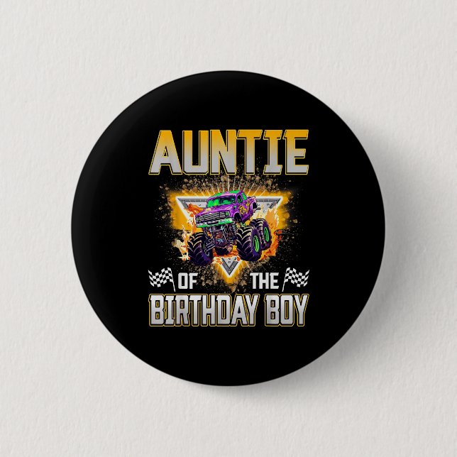 Macaron Rond 5 Cm Auntie Of The Birthday Boy Monster Truck Birthday  (Devant)