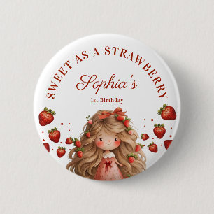 Macaron Rond 5 Cm Aussi doux que fille aux fraises Joyeux anniversai