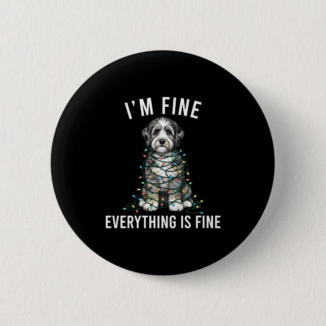 Macaron Rond 5 Cm Aussiedoodle Christmas I'm Fine Everything Is Fine (Devant)