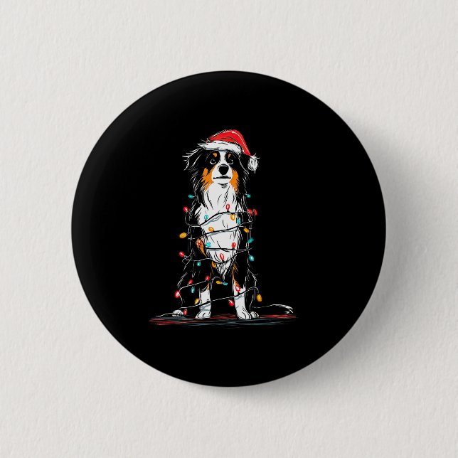 Macaron Rond 5 Cm Australian Shepherd Christmas Graphics Dog Lights  (Devant)
