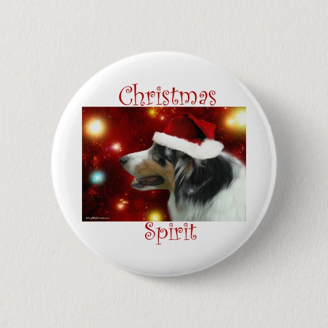 Macaron Rond 5 Cm Australian Shepherd Christmas Spirit - Bouton (Devant)