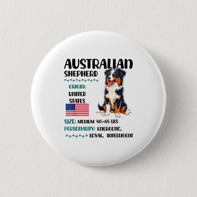 Macaron Rond 5 Cm Australian Shepherd Origin Funny Aussie Dog Lover  (Devant)