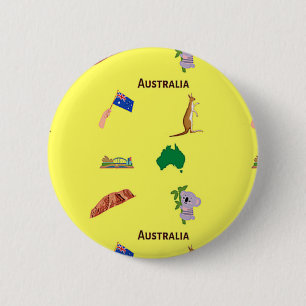 Macaron Rond 5 Cm Australie motif sur jaune