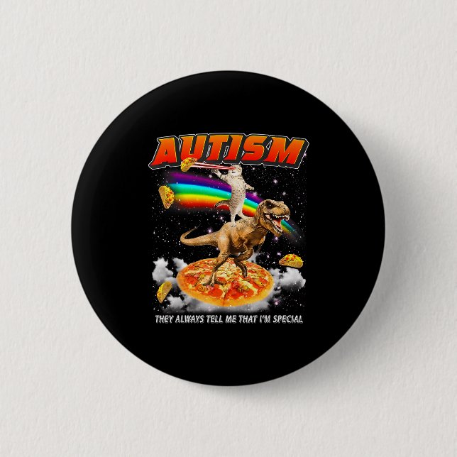 Macaron Rond 5 Cm Autism Awareness T-rex Cat Meme Neurodiversity Pri (Devant)
