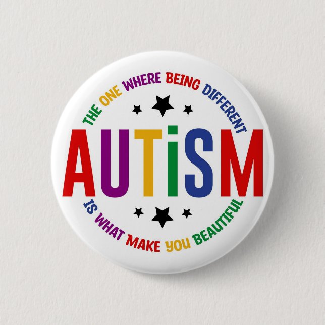 Macaron Rond 5 Cm Autism: Being Different Makes You Beautiful Pin  (Devant)