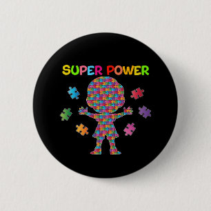 Macaron Rond 5 Cm Autisme, Bouton Super Puissance