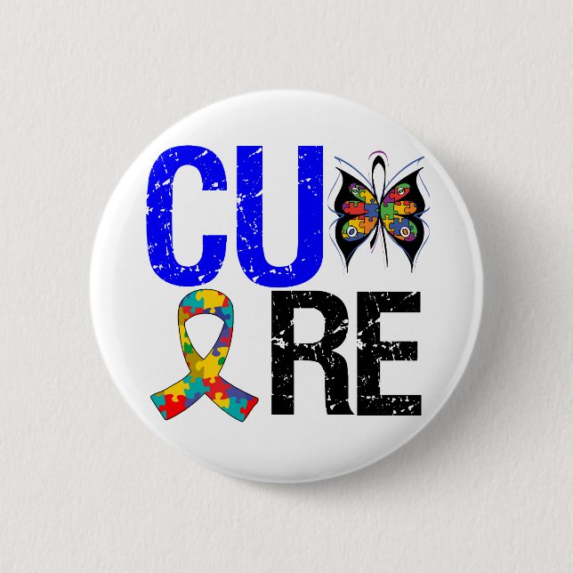 Macaron Rond 5 Cm Autisme Cure (Devant)