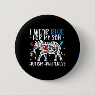 Macaron Rond 5 Cm Autisme Elephant Je Porte Des Blues Pour Mon Fils