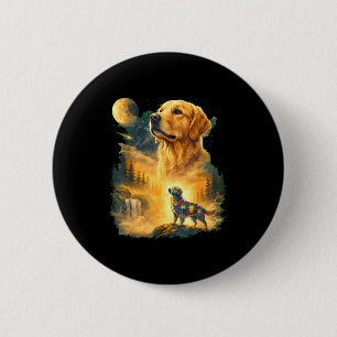 Macaron Rond 5 Cm Autisme golden retriever hurle à la lune 90s