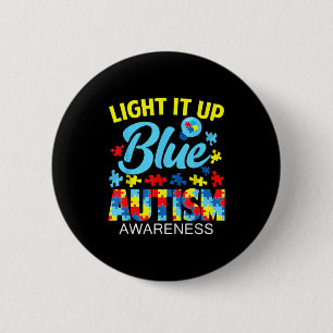 Macaron Rond 5 Cm Autisme sensibilisation allume bleu puzzle ampoule