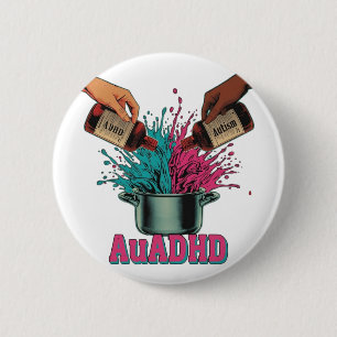 Macaron Rond 5 Cm Autisme TDAH Neurodivergent Art Vintage Rose Sarce