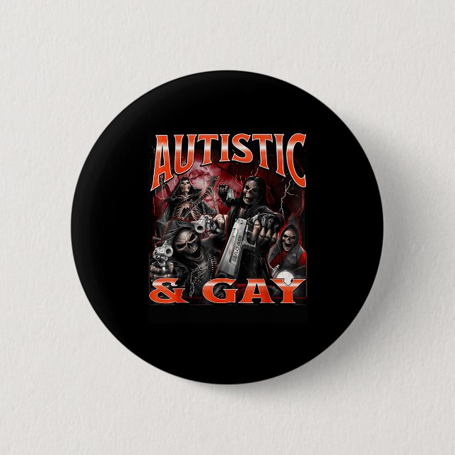 Macaron Rond 5 Cm Autistic And Gay Funny Hard Skeleton Meme Bootleg  (Devant)