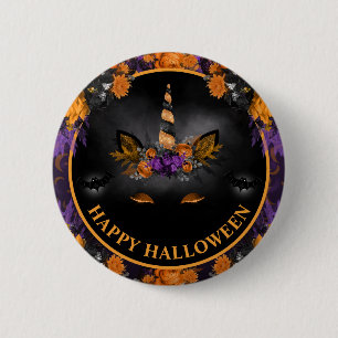 Macaron Rond 5 Cm Automne Floral Unicorn Face Halloween heureux