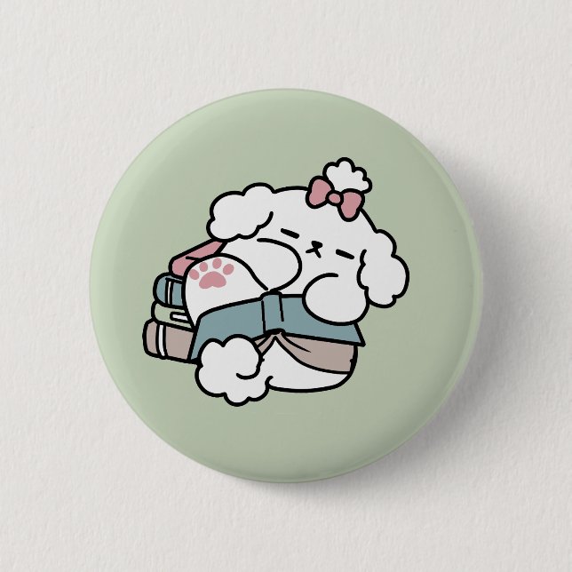 Macaron Rond 5 Cm Avant le coucher avec ma chienne - Livre et Amoure (Devant)