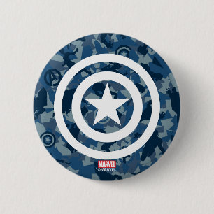 Macaron Rond 5 Cm Avengers   Capitaine America Motif Camo bleu