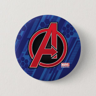 Macaron Rond 5 Cm Avengers   Logo Avengers Rouge High Tech à Motif