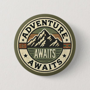 Macaron Rond 5 Cm Aventure Await - Bouton extérieur Vintage